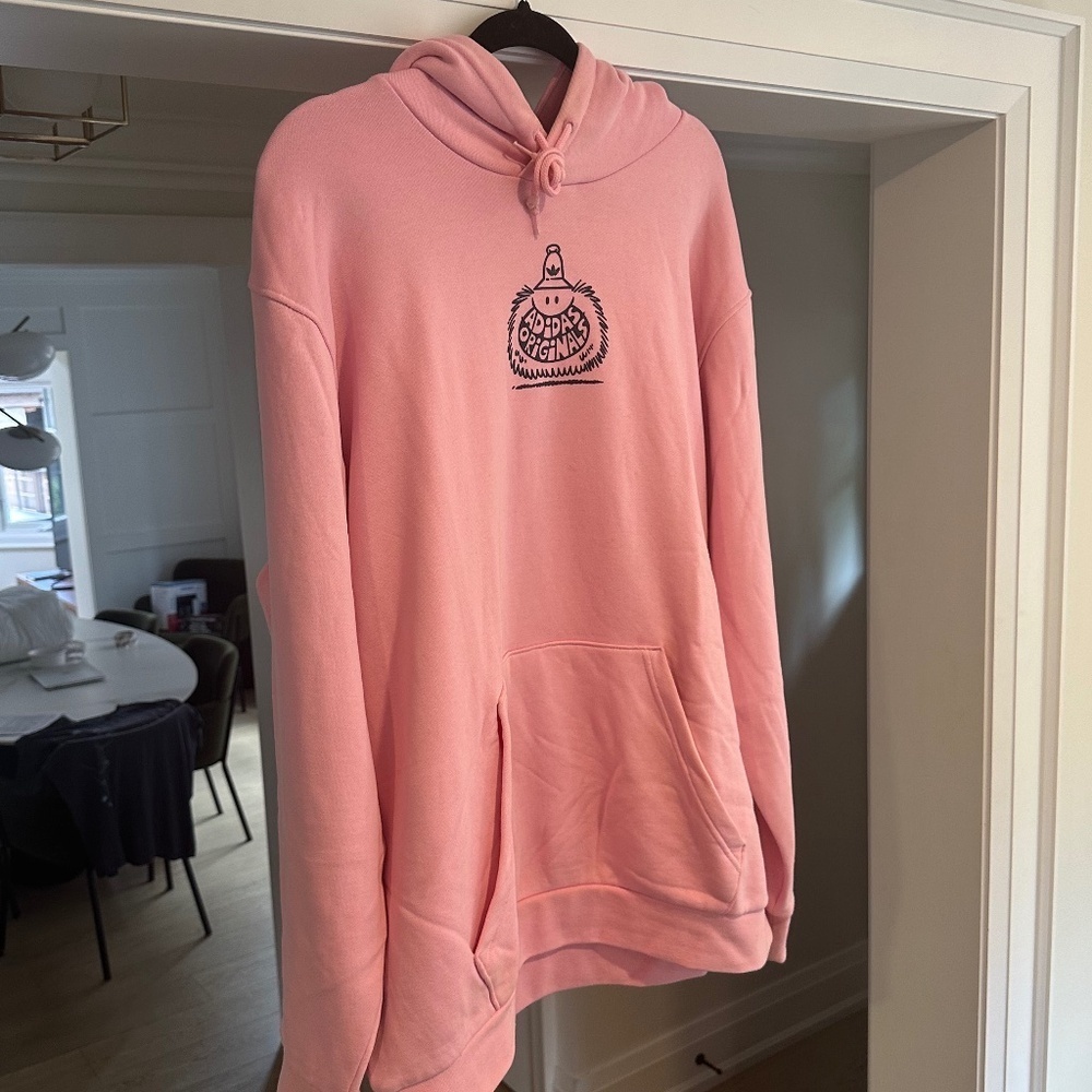 Men's Adidas Originals Pink Logo Loose Fit Hoodie - Size XL - Picture 3 of 16